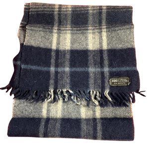 100% Wool Navy and Gray Plaid Men’s Scarf